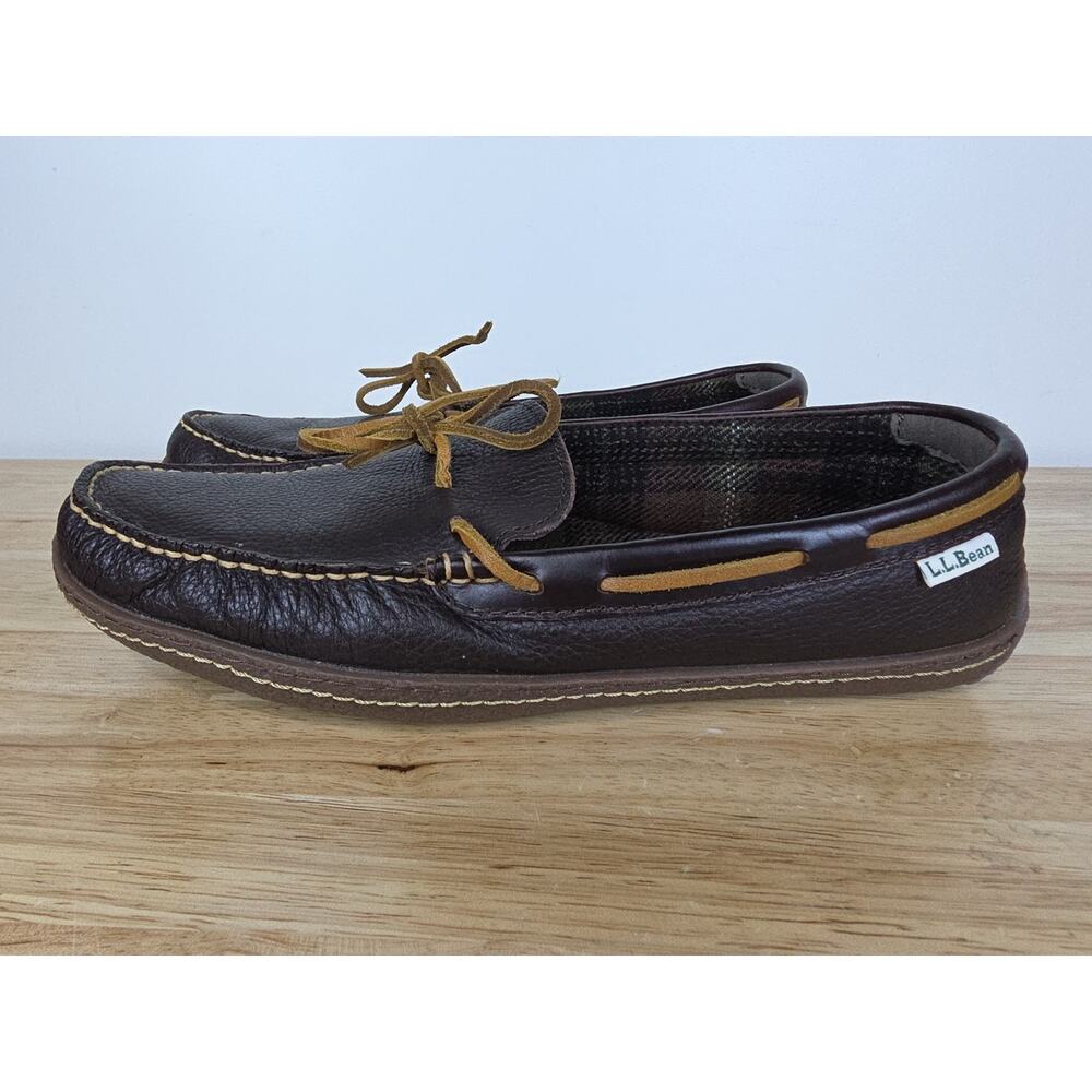 L.L. Bean Slippers Moccasins Brown Leather Shearling Lining Men’s Size 11 Medium